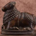 Vintage Brass Nandi Sculpture | 6" x 6.5" x 4.5" | 1.66 kg | Antique Finish | Traditional Hindu Temple Bull Art | Compact Sacred Decor | Jaipurio